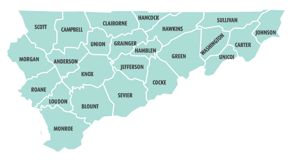 County Map of East Tennessee