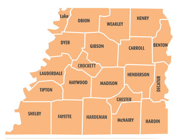 County Map of West Tennessee